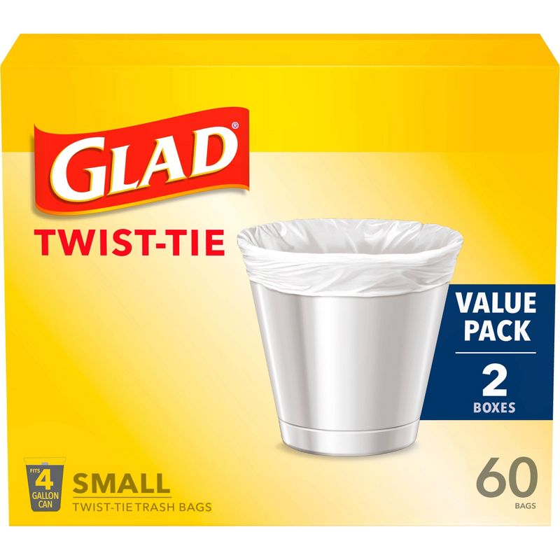 Glad Small Trash Bags 4 Gallon Twist Tie Value Pack - White - 60ct, 2 of 12