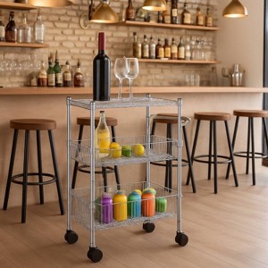 GustoWave 3 Tier Wire Shelving Rolling Cart with Handles for Kitchen Bar Office - 1 of 4