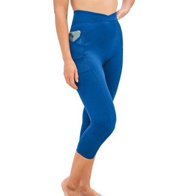 Swim 365 Women's Plus Size Mesh Pocket High Waist Swim Capri - 26, Blue