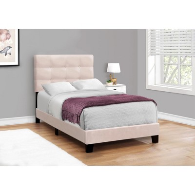 Monarch Specialties Bed Twin Size Upholstered Bedroom Frame Only Youth Teen Juvenile Pink Velvet Transitional