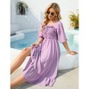 Women's Sundress Half Sleeve Elastic Square Neck Smocked Ruffle Hem Midi Beach Dress - 2 of 4