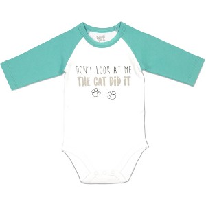 Pavilion Gift Company - Cat Did It - 12-24 Months 3/4 Length Teal Sleeve Onesie - Leotards and Bodysuits - 1 of 4