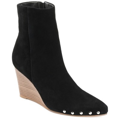 Journee Signature Womens Genuine Leather Reeya Almond Toe Wedge Ankle Booties