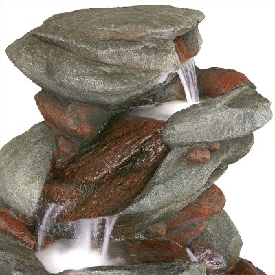 Gray Cascading Stone Outdoor Fountain with LED Lights, 53"