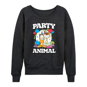 Women's - Garfield - Party Animal Lightweight French Terry Wide Neck Long Sleeve Shirt - 1 of 4