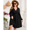YesFashion Women's Plus Size Dress Long Sleeve V Neck Front Knotted Elastic Elegant Dress Knee Length Midi Dress - 2 of 4