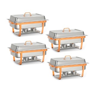 GustoWave 8 Qt. Stainless Steel Rectangular Chafing Dish Buffet Set with Full-Size Pan & Rose Gold Stand - 1 of 4
