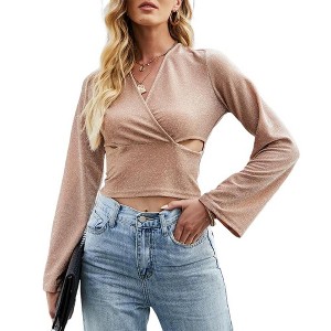 Coolmee Women's Blouses Dressy Casual Long Sleeve Shirts Fashion Clothing Puff Sleeve Tops - 1 of 3
