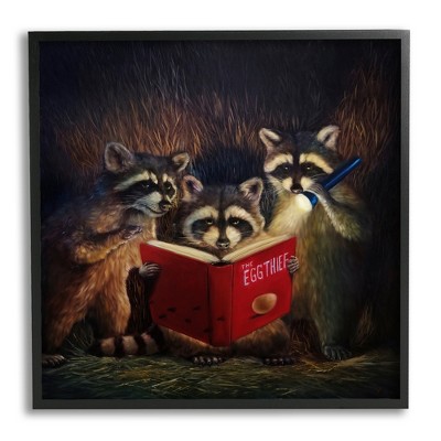 Stupell Industries Fun Raccoon Trio Reading Book Framed Giclee