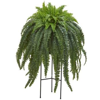 Nearly Natural 2.5 ft. Boston Fern Artificial Plant in Gray Planter with  Stand P1689 - The Home Depot