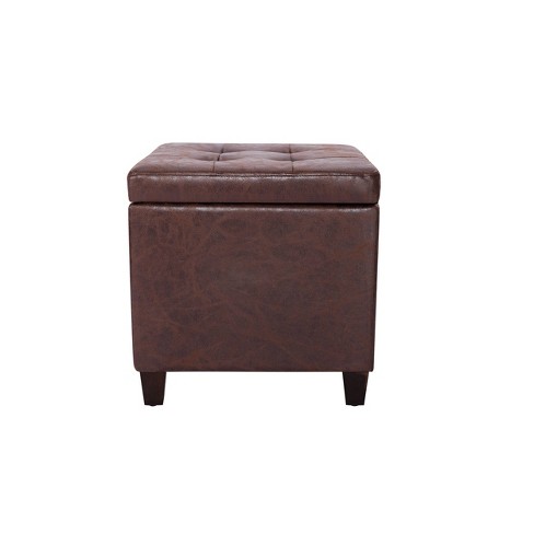 Square Button Tufted Storage Ottoman Faux Leather Footstool Bench Wovenbyrd Target