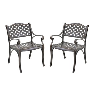 CLIHOME Cast Aluminum Stationary Oblique Grid Pattern Dining Chairs(Set of 2) - 1 of 4
