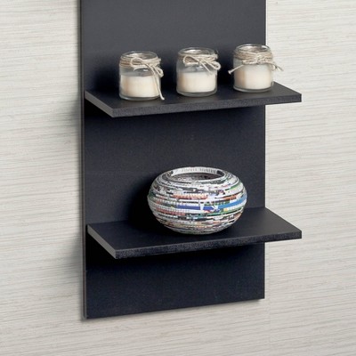 Sleek Black Woodgrain 52" Floating Wall Shelf for Modern Spaces