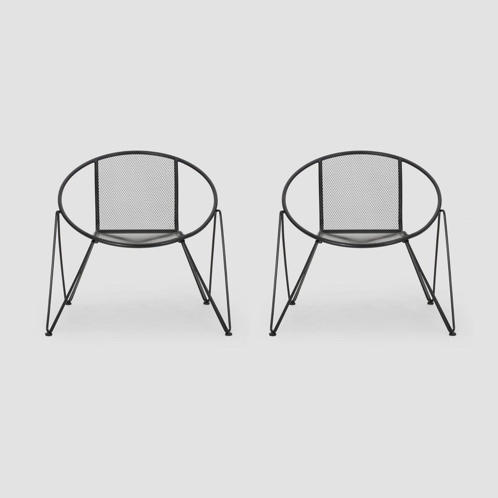 Photos - Garden Furniture Georgia 2pk Iron Modern Club Chair Matte Black - Christopher Knight Home