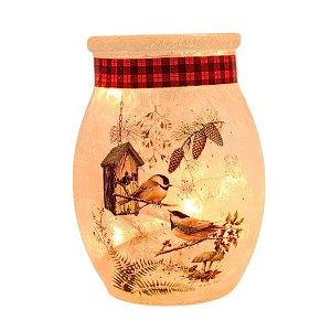 Stony Creek 4.0 Inch Winter Chickadees Small Pre-Lit Jar Christmas Lighted Glass Accent , Christmas Decor Chickadee Winter Scene (1PC) - 1 of 4