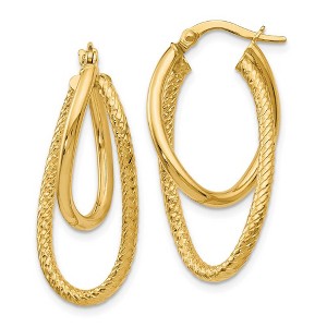 Black Bow Jewelry Polished and Textured 14k Yellow Gold Bent Double Hoop Earrings, 32mm - 1 of 4