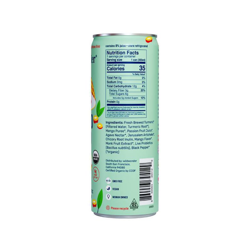 wildwonder Mango Gold Organic Prebiotic + Probiotic Sparkling Drink - 12 fl oz Can, 4 of 7