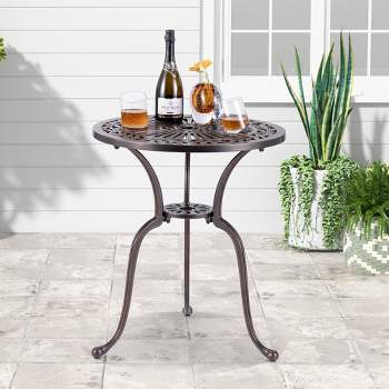 Costway 24" Round Cast Aluminum Table Patio Dining Bistro Table with 2 Inch Umbrella Hole