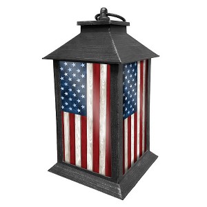 Briarwood Lane Everyday Lantern 13.5" x 5.5" x 5.5" Wooden American Flag Lantern - 1 of 3