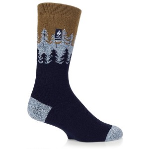 Heat Holders® Men's ULTRA LITE™ Trees Patterned Crew Socks | Thermal Yarn | Lightweight Winter Socks Tight Fit Shoes | Warm + Soft, Hiking, Cabin, Cozy at Home Socks | 3X Warmer Than Cotton - 1 of 2