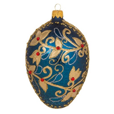 Miss Christmas 5.5 Inch Elegant Blue & Gold Faberge Egg Christmas Tree Ornament , Christmas Decor (1PC)