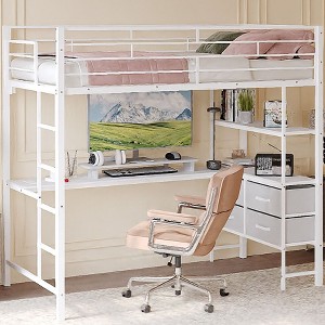 Karl Home Metal Loft Bed Frame with Guardrail, 2 Charging Stations, L-Shaped Desk, Storage Shelve, Drawers, LED Lights - 1 of 4