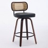 Mid Century Swivel Bar Stools Set of 3,Upholstered Faux Leather Counter Height Barstools with Rattan Back Bentwood Legs for Kitchen -Tanpinhause - 4 of 4