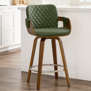 Bekrvio 26" Swivel Counter Stools with Back & Arms, Faux Leather Mid-Century Bar Stools for Kitchen Island, Walnut Frame, Set of 1/2/3/4 - 1 of 4