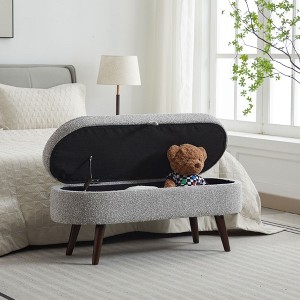 NicBex Chenille Fabric Pull-Open Top Ottoman Bench with Wood Legs,Oval Storage Ottoman for Living Room - 1 of 4