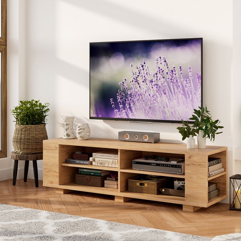Costway 59'' Wood TV Stand Console Storage Entertainment Media Center with Shelf Natural, 2 of 10