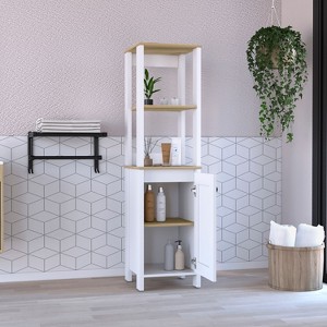 Okak 60 Inch Tall Bathroom Storage Cabinet, Slim Storage Cabinet with 2 Open Shelves for Living Room, Home - 1 of 4