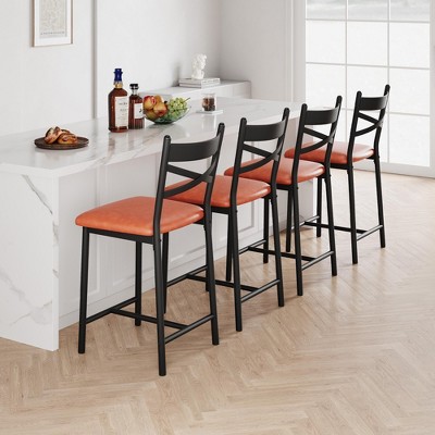 22.4" Bar Stools, Bar Chairs with X-Shaped Back Thick Cushion, Counter Height Barstools