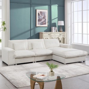 Yukimo Nordic-style L-shaped Flannel Fabric Sofa, Wooden Frame Combination Sofa Minimalist Living Room Furniture - 1 of 4