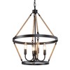 LNC Mocha Farmhouse Wagon Wheel Small Tiered Chandelier, Matte Black with Hemp Rope,16in/17.5in - 3 of 4