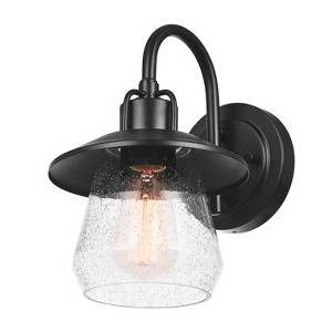 Globe Electric 1-Light 10.5" Metal Outdoor Wall Sconce with Seeded Glass Shade Matte Black - 1 of 4