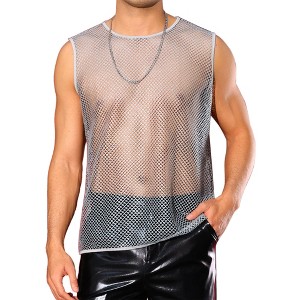 INSPIRE CHIC Men's See-Through Sleeveless Party Shiny Mesh Sheer Tank Top - 1 of 4