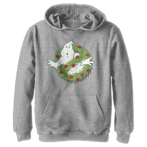 Boy's Ghostbusters Christmas Wreath Logo Pull Over Hoodie - 1 of 4