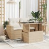 Garden Table Beige PE Rattan, Powder-Coated Steel, Tempered Glass - 3 of 4