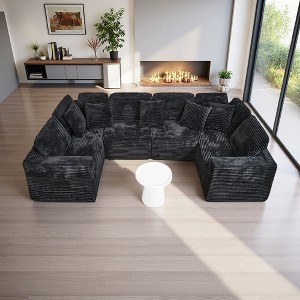 135.5" Striped Corduroy U-Shaped Modular Sectional Sofa with Reversible Chaise - 1 of 4