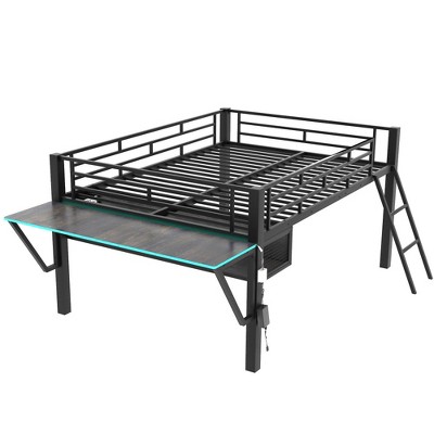 ZHUTA Gaming Loft Bed with Desk,Staircase, Metal Loft Bed Frame with Vented Mesh Undercarriage Storage