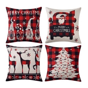 Christmas Decoration Pillow Covers 18 x18 Set of 4 Farmhouse Decorative Throw Pillows for Home Deer Rustic Xmas Tree Pillow Cases for Sofa Couch - 1 of 4
