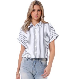 INSPIRE CHIC Women's Turndown Collar Striped Work Button Down Short Sleeve Business Causal Skirt - 1 of 4