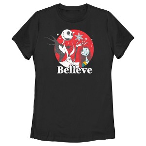 Women's The Nightmare Before Christmas Christmas Believe Jack and Sally T-Shirt - 1 of 4