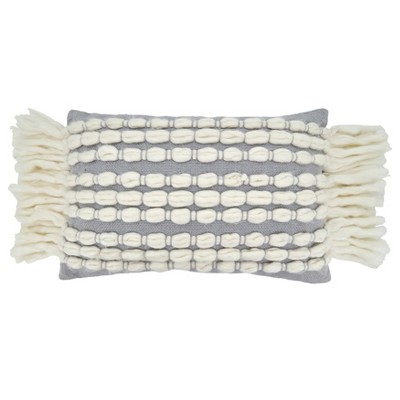 Saro Lifestyle Chunky Fringe  Decorative Pillow Cover, Grey, 16"x23"