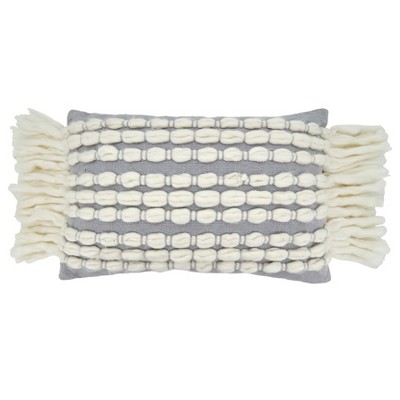 Saro Lifestyle Chunky Fringe Pillow - Down Filled, 16"x23" Oblong, Grey