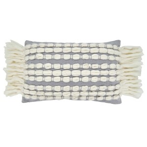 Saro Lifestyle Chunky Fringe Pillow - Down Filled, 16"x23" Oblong, Grey - 1 of 3
