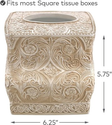 Beige Ornate Floral Square Tissue Box Cover