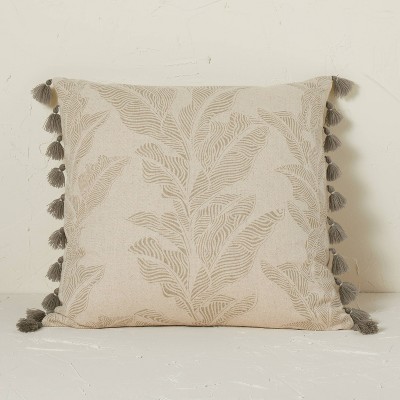 Printed Botanical Textured Linen Square Throw Pillow Neutral - Opalhouse™ designed with Jungalow™