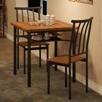Dining Table Set for 2, Kitchen Table Set for 2 with Wine Rack, Dining Room Table Set with Sturdy Chairs