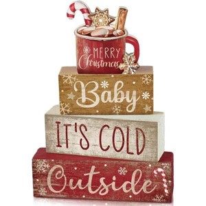 4 Pcs Christmas Table Decor Wooden Hot Cocoa Decoration Christmas Centerpiece Winter - 1 of 2